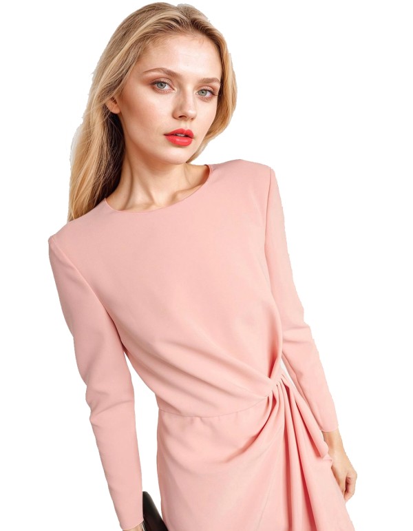 Midi party dress with ruching and cinched waist pink 2