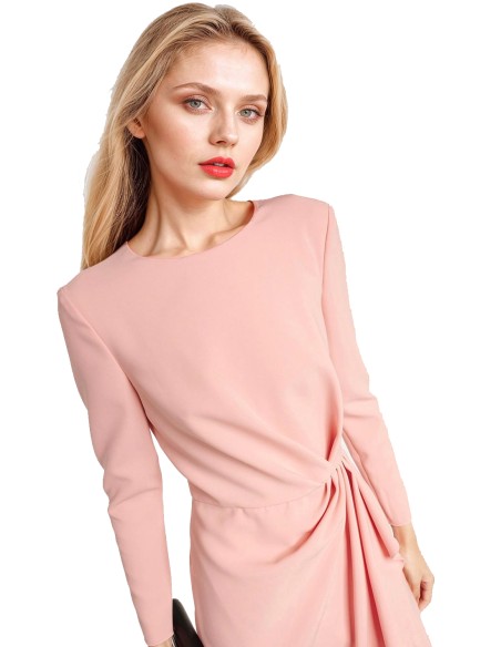 Vestido midi de fiesta con fruncido y cintura ceñida rosa palo Vestido midi de fiesta con fruncido y cintura ceñida rosa palo