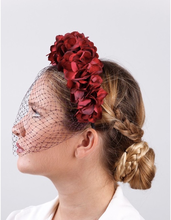 Serre-tête de fête floral dans les tons rougeâtres avec... 2