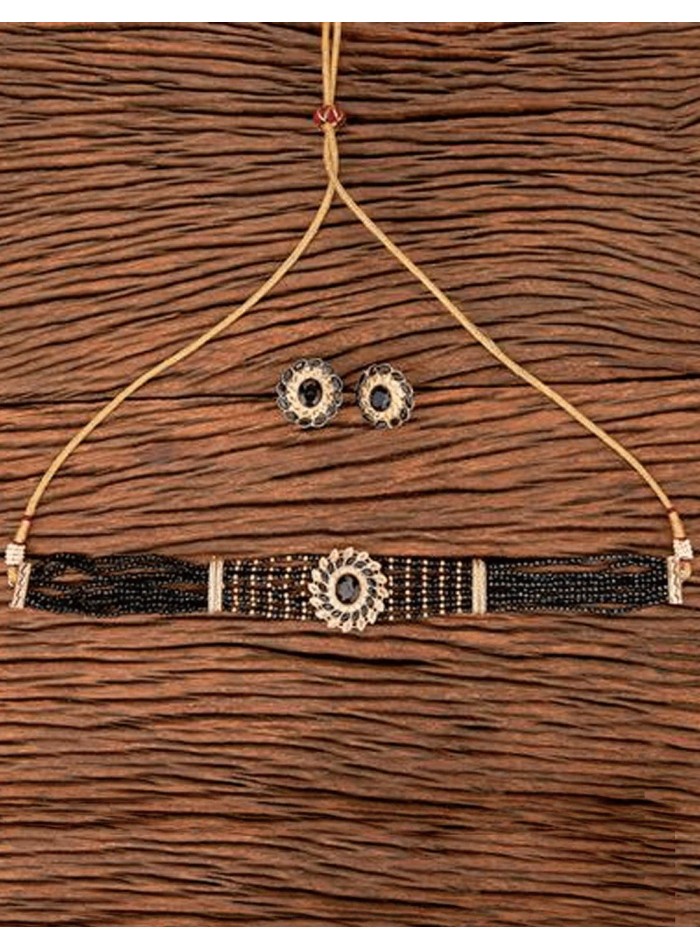 Choker de fiesta con piedras y abalorios negro