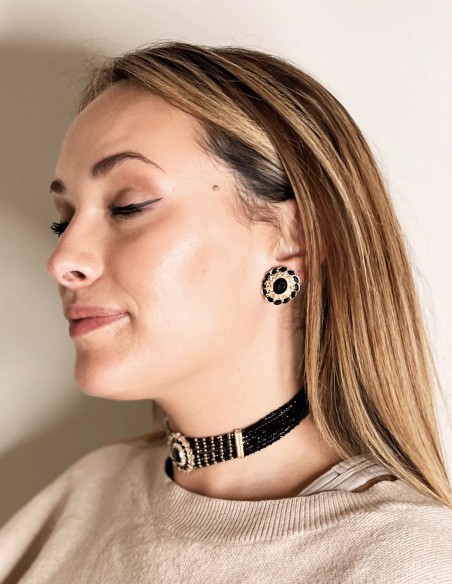 Choker de fiesta con piedras y abalorios negro