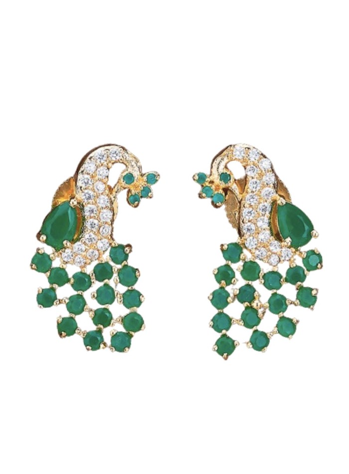 Boucle d'oreilles de fête paon avec zircon blanc et vert