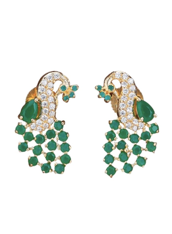 Peacock with white and green zirconia party earrings