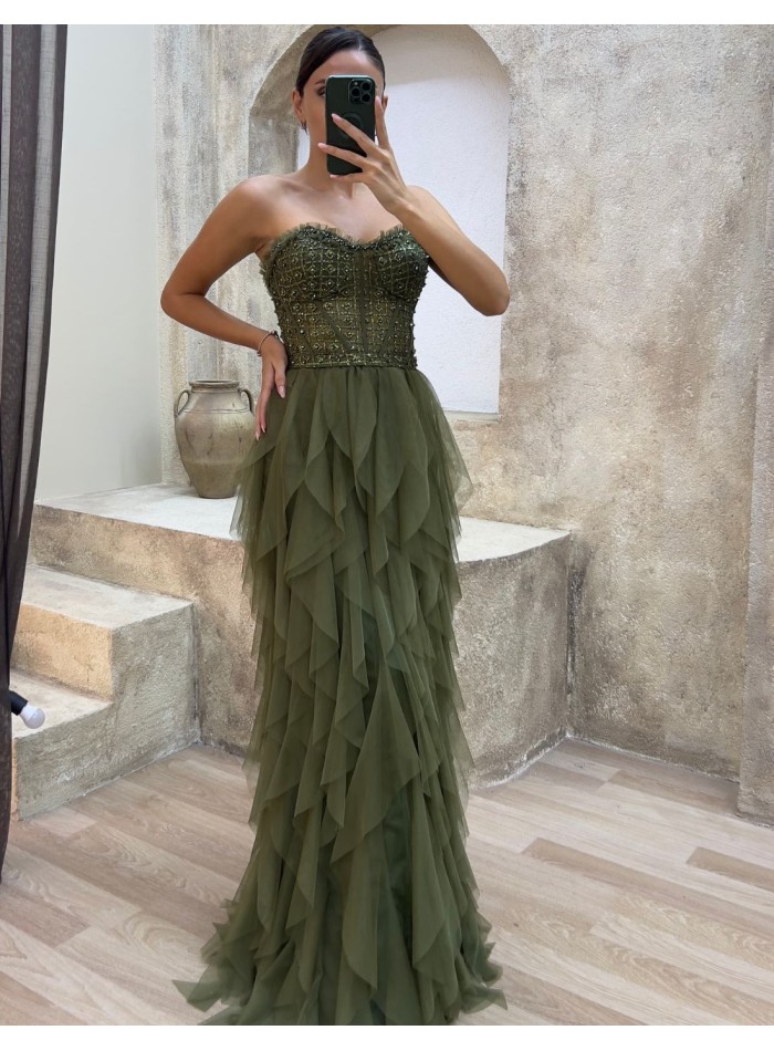 Robe de soirée avec corset en strass et jupe à...