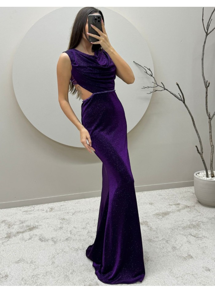Glitter party dress with side slit and back detail
