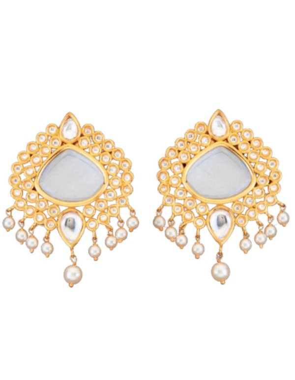 Pendientes de fiesta XL dorados con perlitas blancas 2