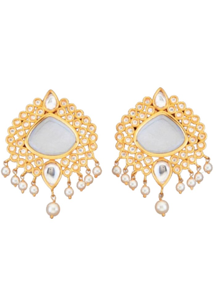 XL gold plated party earrings with white pearls