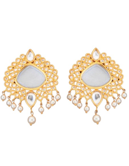 XL gold plated party earrings with white pearls