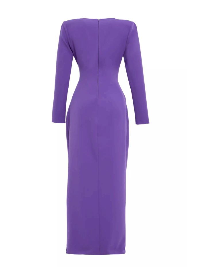 Evening dress with crossover neckline and long sleeves