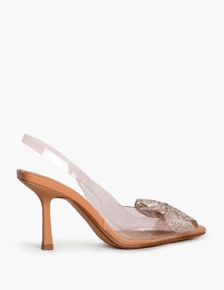 Transparent thin high heel shoes with glitter bow