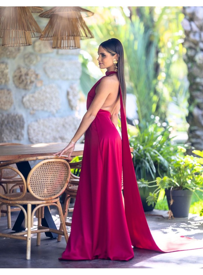 Long red party dress for evening weddings