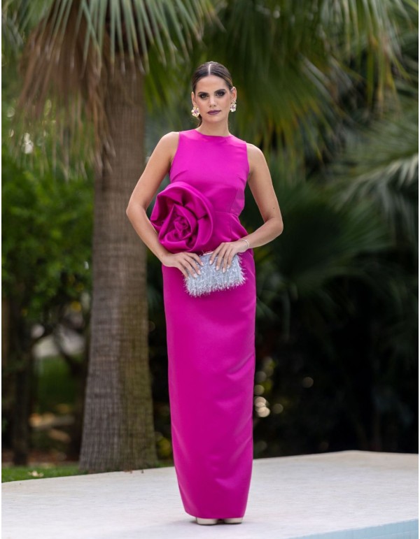 ELEGANCE STRAPLESS SIDE RUFFLE GOWN (FUCHSIA) – Dress Code Chic Official