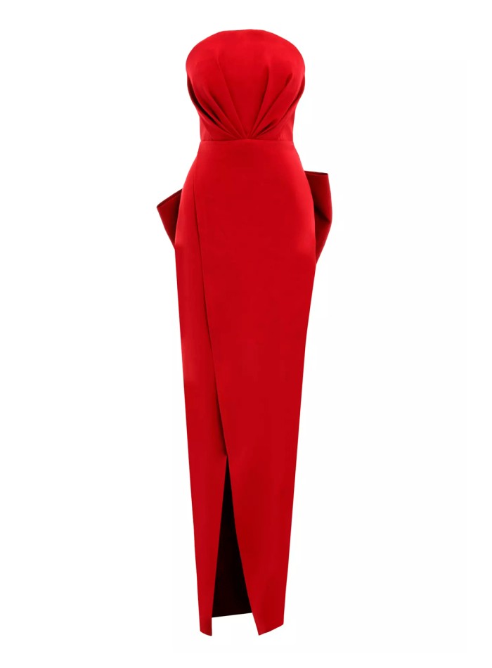 Evening dress with strapless neckline and maxi bow at the back