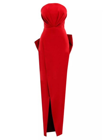 Vestido de Fiesta largo con escote palabra de honor y maxi lazo en la espalda Vestido de Fiesta largo con escote palabra de honor y maxi lazo en la espalda