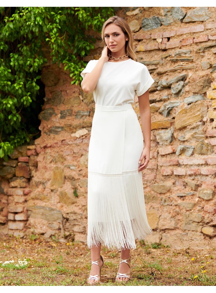 Long high-waist party skirt with fringe detailing