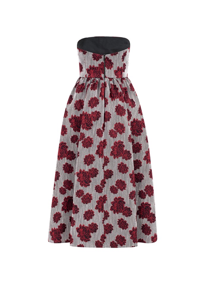 Vestido de fiesta midi estampado de flores y escote palabra de honor