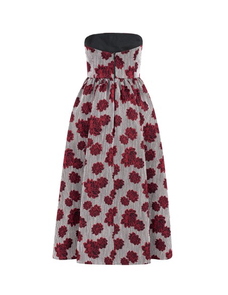 Vestido de fiesta midi estampado de flores y escote palabra de honor Vestido de fiesta midi estampado de flores y escote palabra de honor