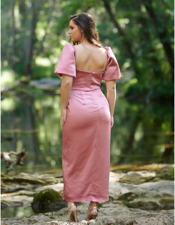 Vestido de fiesta midi satinado con abertura 2