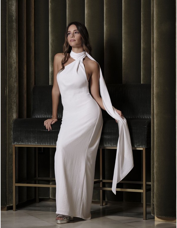 White Halter Dress White Maxi Dress Glamorous Gown Criss Cross