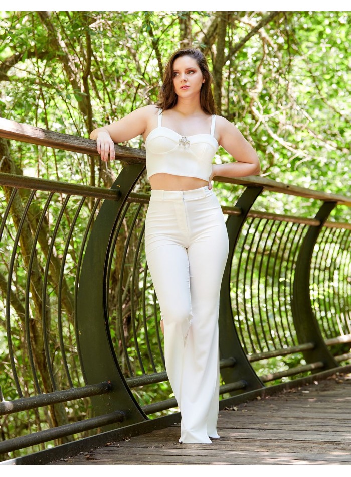 White flared long trousers.
