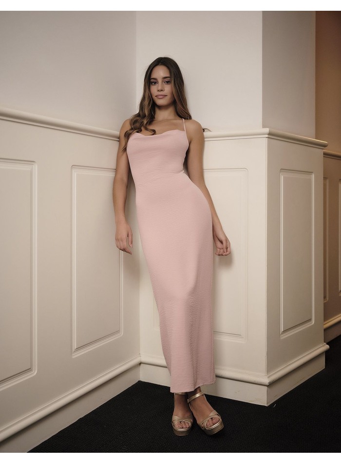 Robe midi rose poudré avec dos ouvert