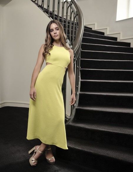 Robe de soirée midi sans manches à la chaux