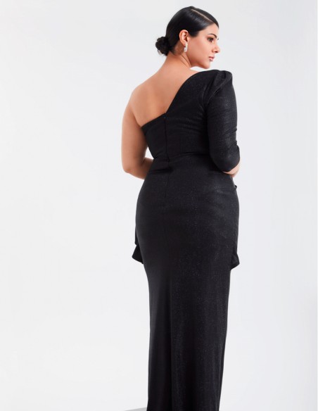 Robe longue de fête avec encolure asymétrique et paillettes