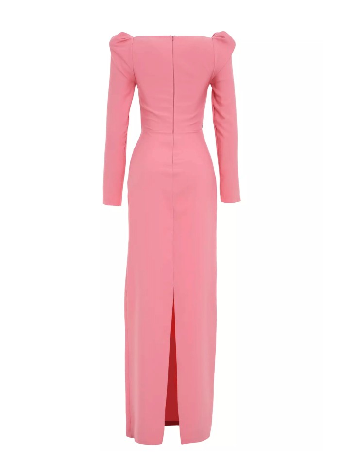 Evening dress with puffed sleeves and embroidery