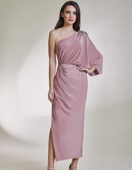 Robe asymétrique midi de soirée avec application de bijoux