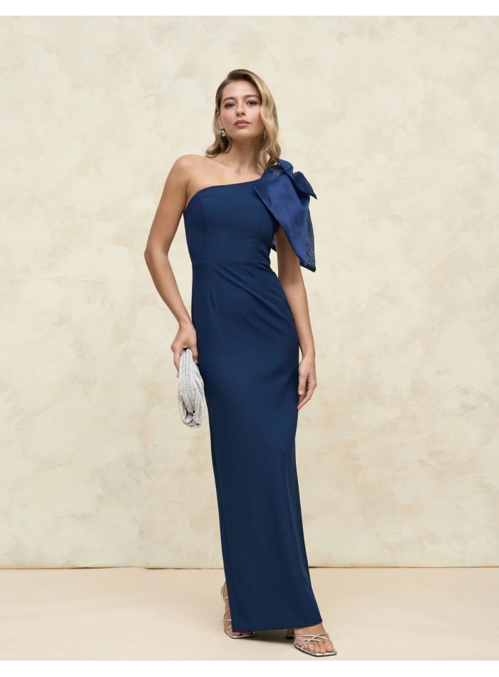 Robe longue asymétrique avec nœud en organza - Invitada Perfecta