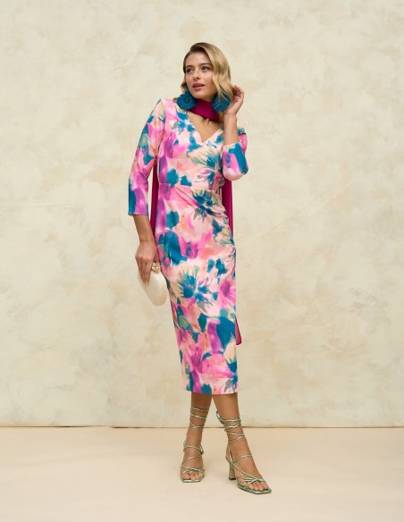 Vestido de fiesta midi estampado con espalda al aire y escote en V Vestido de fiesta midi estampado con espalda al aire y escote en V