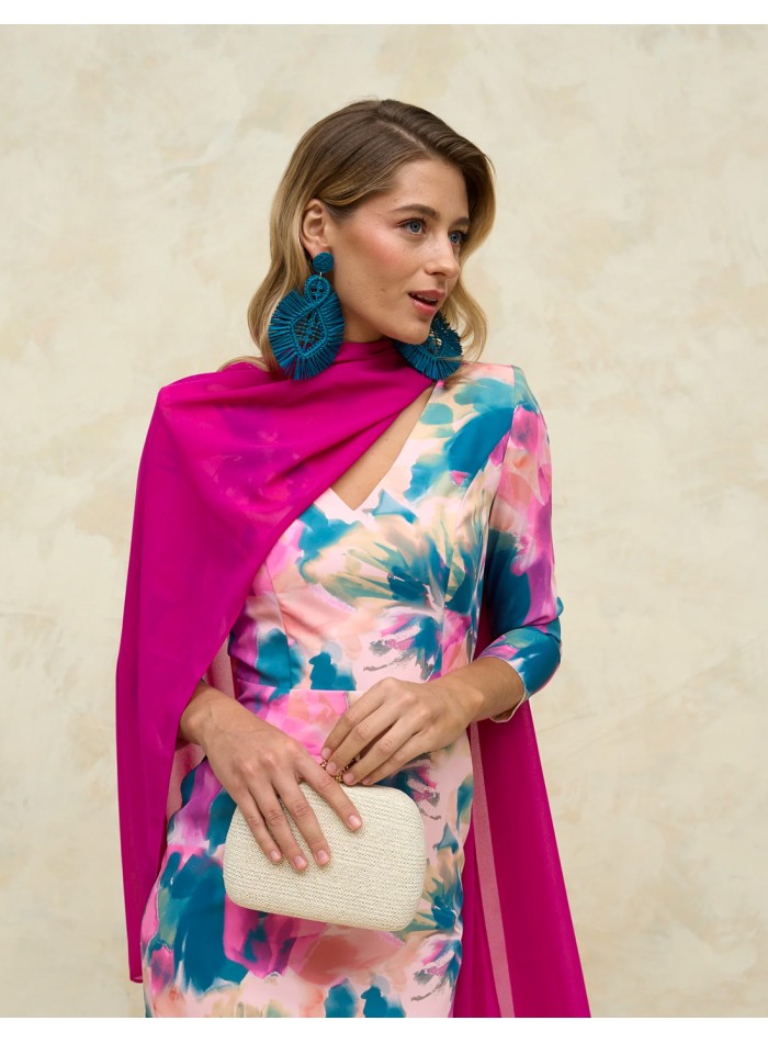 Robe de soirée midi imprimée avec dos ouvert et...