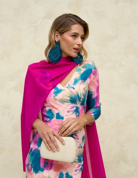 Vestido de fiesta midi estampado con espalda al aire y escote en V