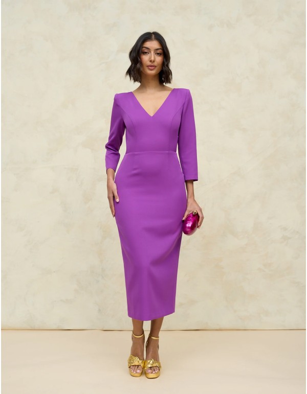 Vestido midi de fiesta con espalda descubierta y escote en V