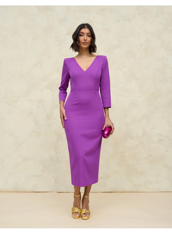 Midi party dress with open back and V-neckline