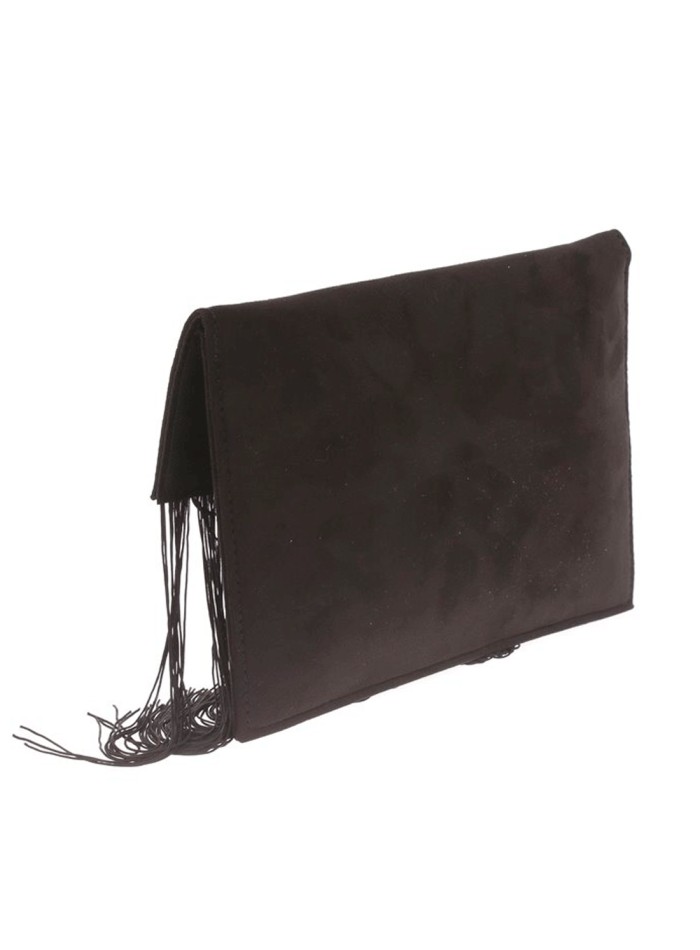 Suede fringed clutch bag
