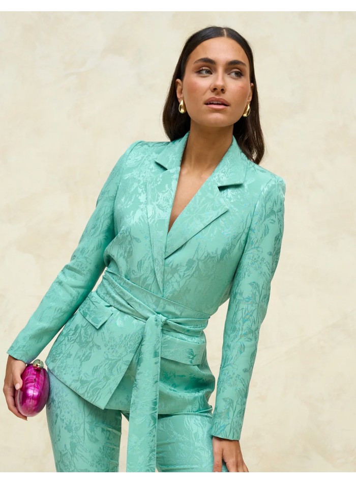 Chaqueta de traje estilo blazer con cinturón de lazo