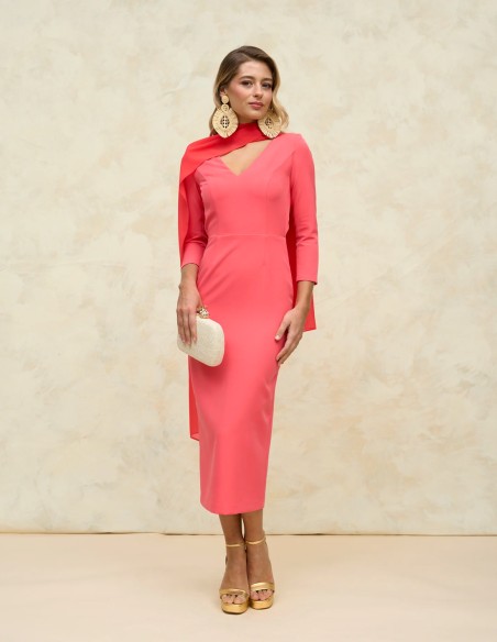 Midi party dress with open back and button fastening Midi party dress with open back and button fastening