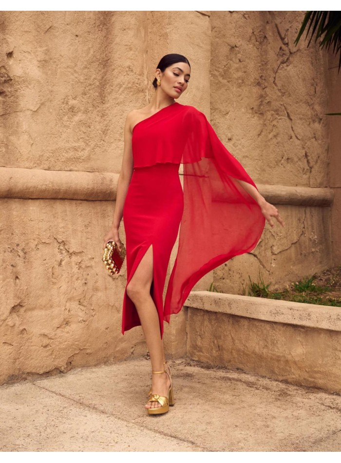 Vestido midi de fiesta rojo para invitadas.