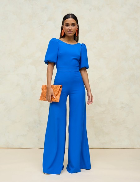 Party jumpsuit with back neckline and puffed sleeves Party jumpsuit with back neckline and puffed sleeves