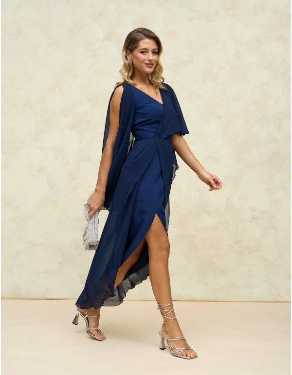 Robe de soirée midi avec dos ouvert et manches fluides
