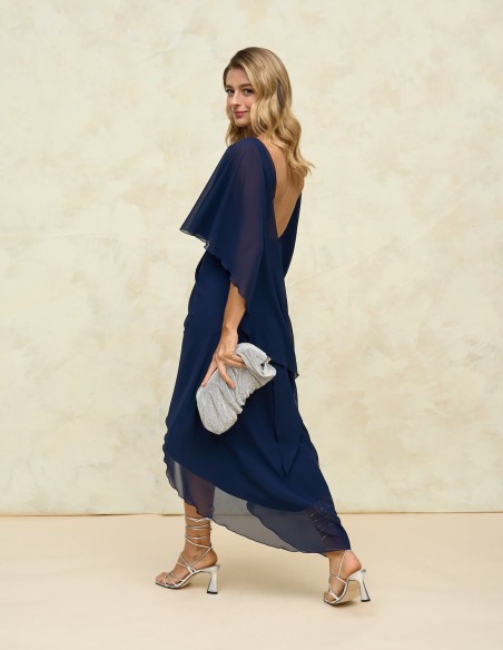 Midi party dress with open back and flowing sleeves for guests