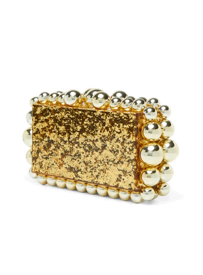Metallic acrylic clutch bag with bead detail