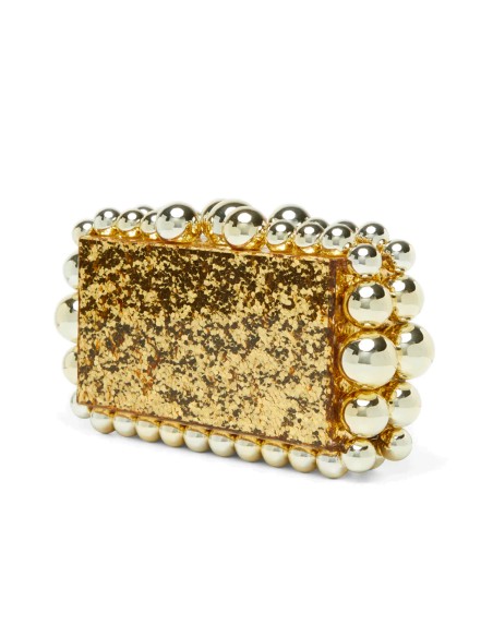 Metallic acrylic clutch bag with bead detail
