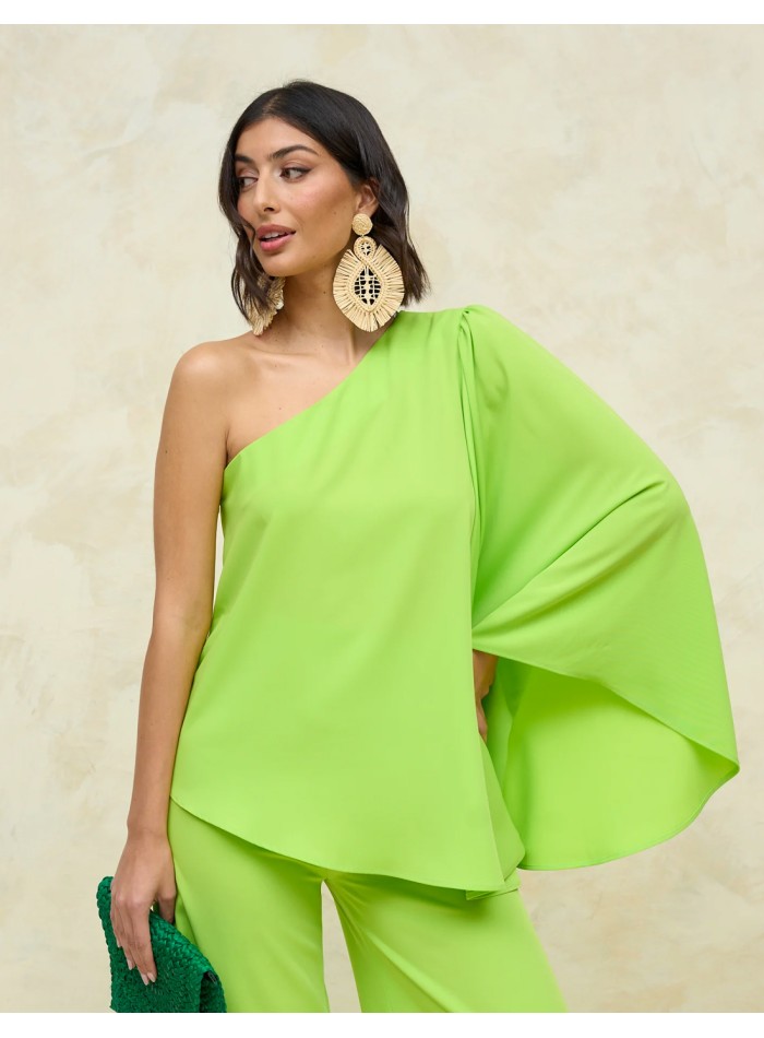 Asymmetrical party blouse with flowing flared sleeves