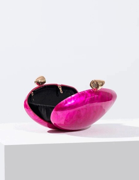 Pearlescent clutch bag with gold metal closure