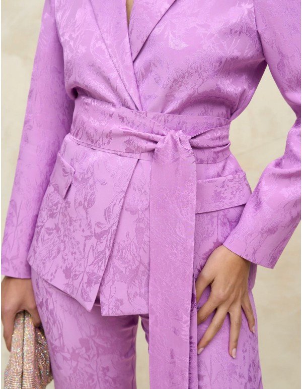 Chaqueta de fiesta estilo blazer con cinturón lazada rosa