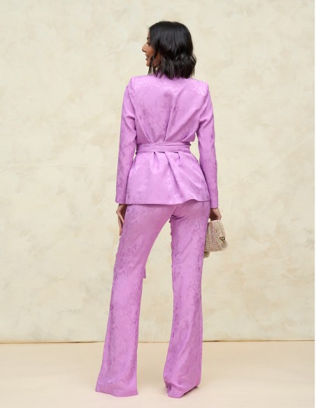 Flared party trousers with jacquard high rise pink