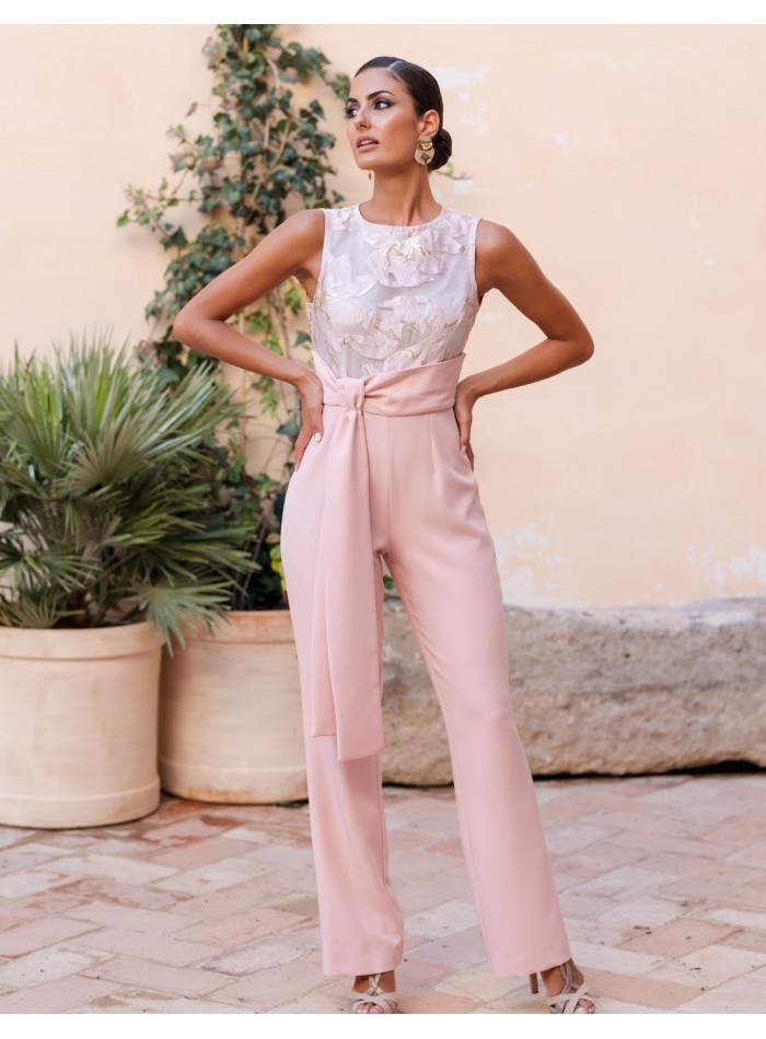 Powder pink long jumpsuit with organza bodice