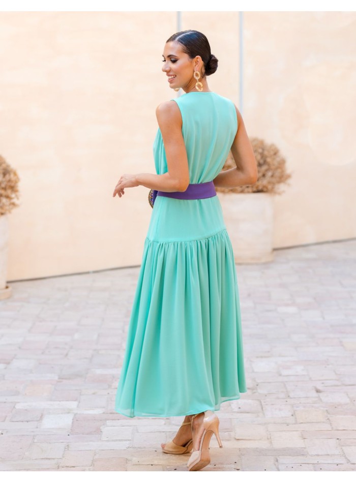 Robe de soirée midi turquoise avec Ceintures...